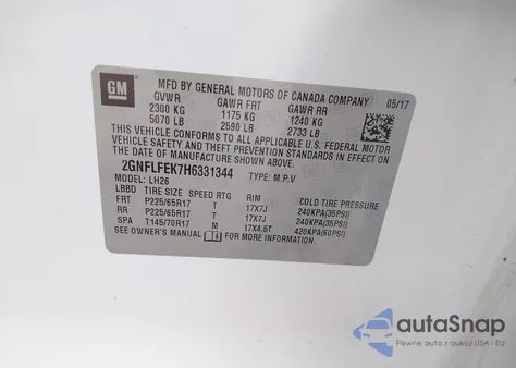 2017 Chevrolet Equinox Lt z USA, uszkodzony, nr VIN 2GNFLFEK7H6331344